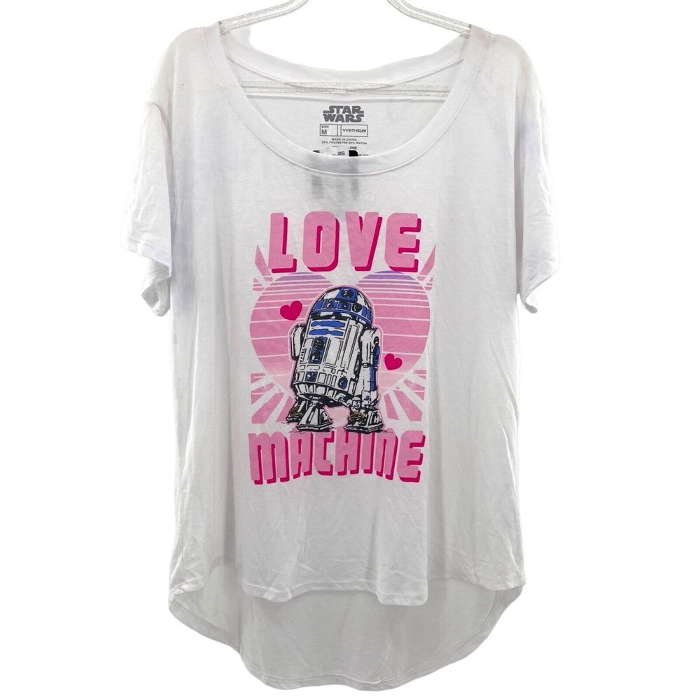 Star Wars R2D2 Love Machine Juniors T-Shirt New White‎ Pink NWT